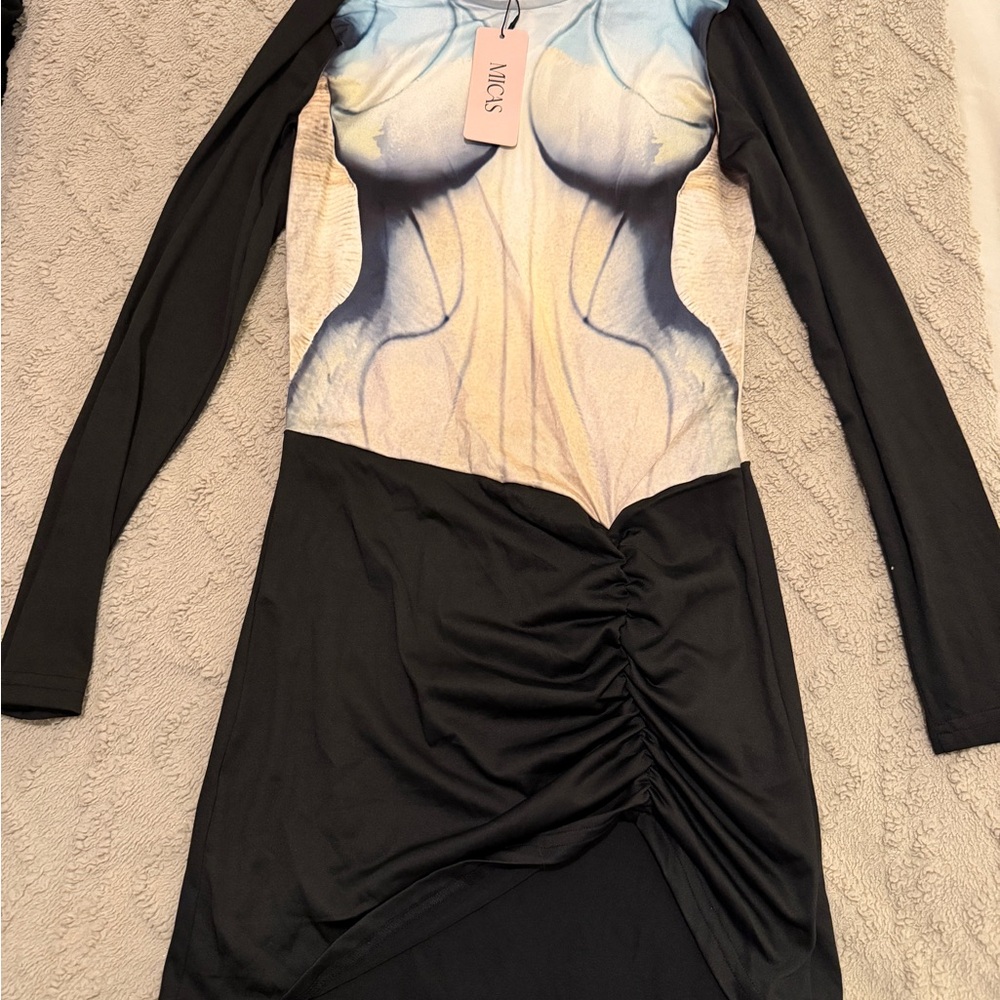 MICS Black and Cream Long Sleeve Dress